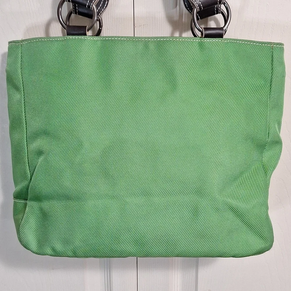 Vintage Tommy Hilfiger canvas handbag purse - green/brown leather - Picture 7 of 16